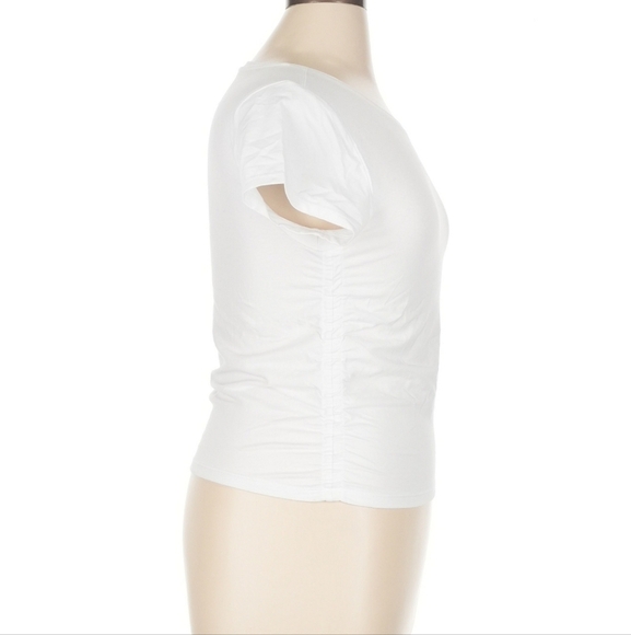 Calvin Klein Women’s White Logo T-Shirt Size M – Ruched Side Detail Crewneck - Picture 3 of 7